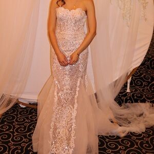 Tarik Ediz Light Pink Strapless Prom Dress